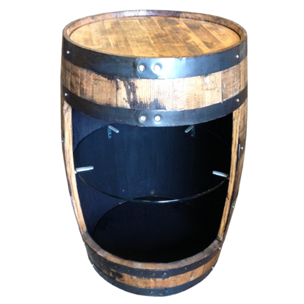 bourbon barrel with glass shelf